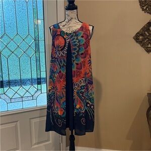 TRIBAL Black Colorful floral & Paisley Sleeveless Pleated Shift Dress M